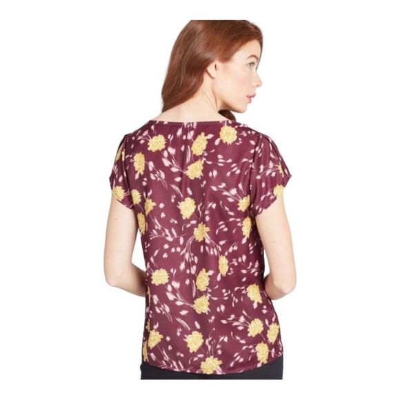 ModCloth Womens Floral Blouse Top Genuine Self Short Sleeve Purple Plus 3X - Picture 2 of 7